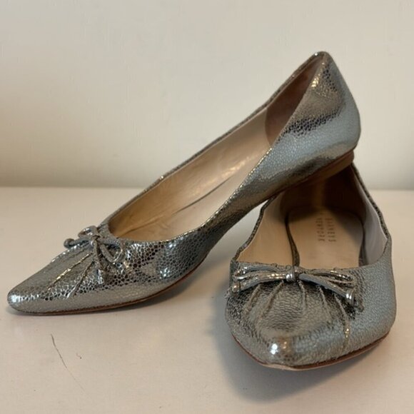 Barney’s New York bronze metallic leather pointed ballet flats w/ bow size 7.5 - Picture 5 of 9